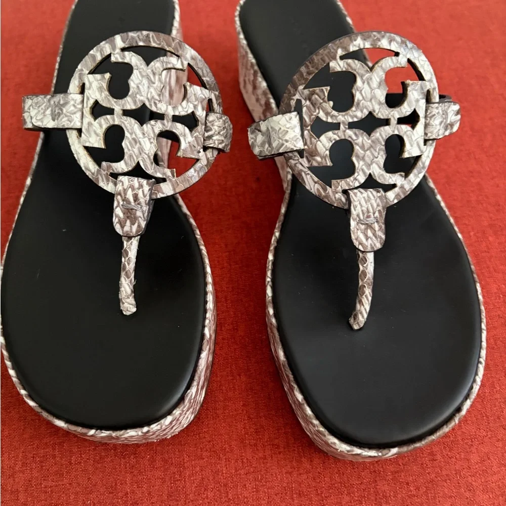 Tory Burch Snake Printed Miller Platform Thong Sandals